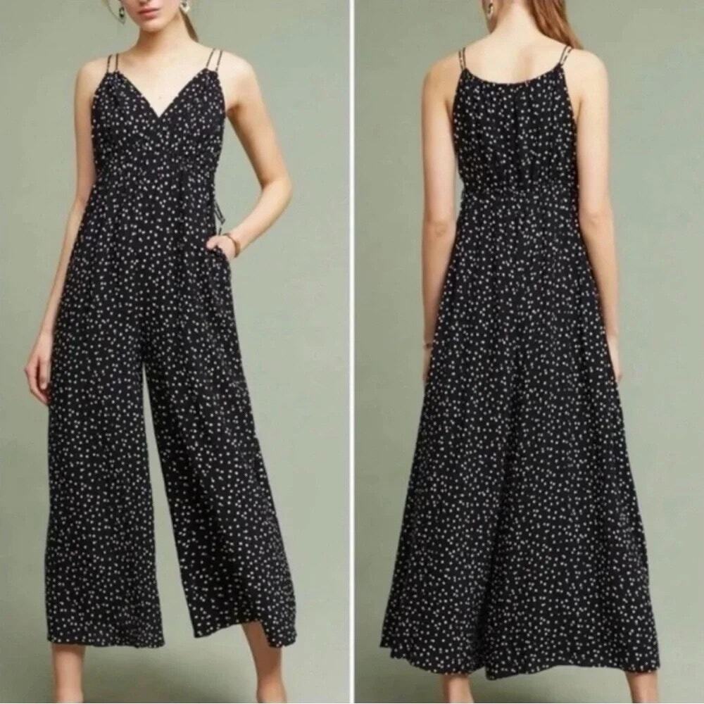 Anthropologie Maeve Euro Summer Polka Dot Jumpsuit Wide Leg Finley Women 6